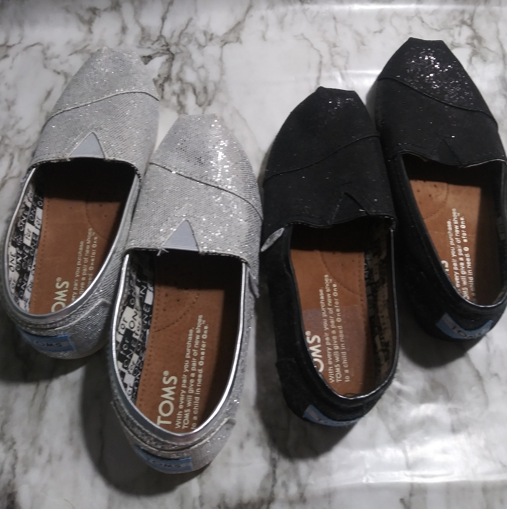 Tom's Glitter Slip On Black & Silver Y2